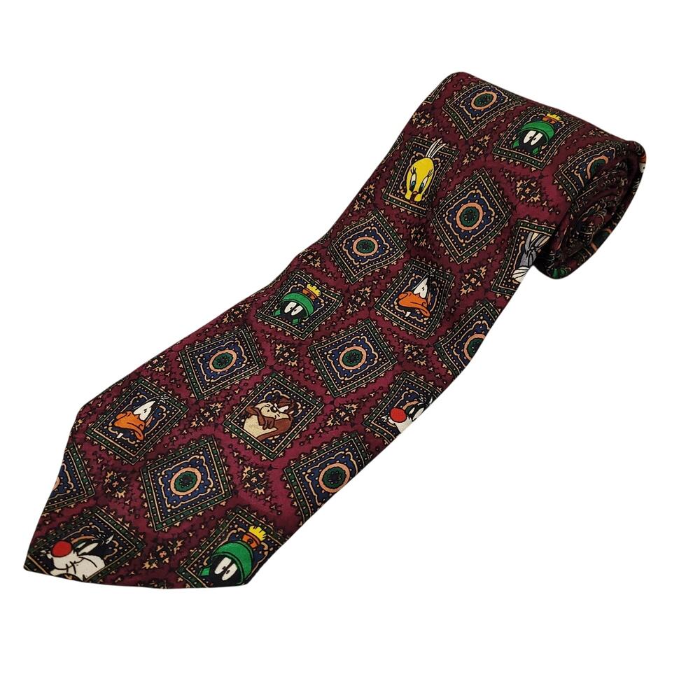 Vintage 1994 Looney Tunes Mania Mens Classic Tie Bugs Taz Tweety Daffy EUC Gift